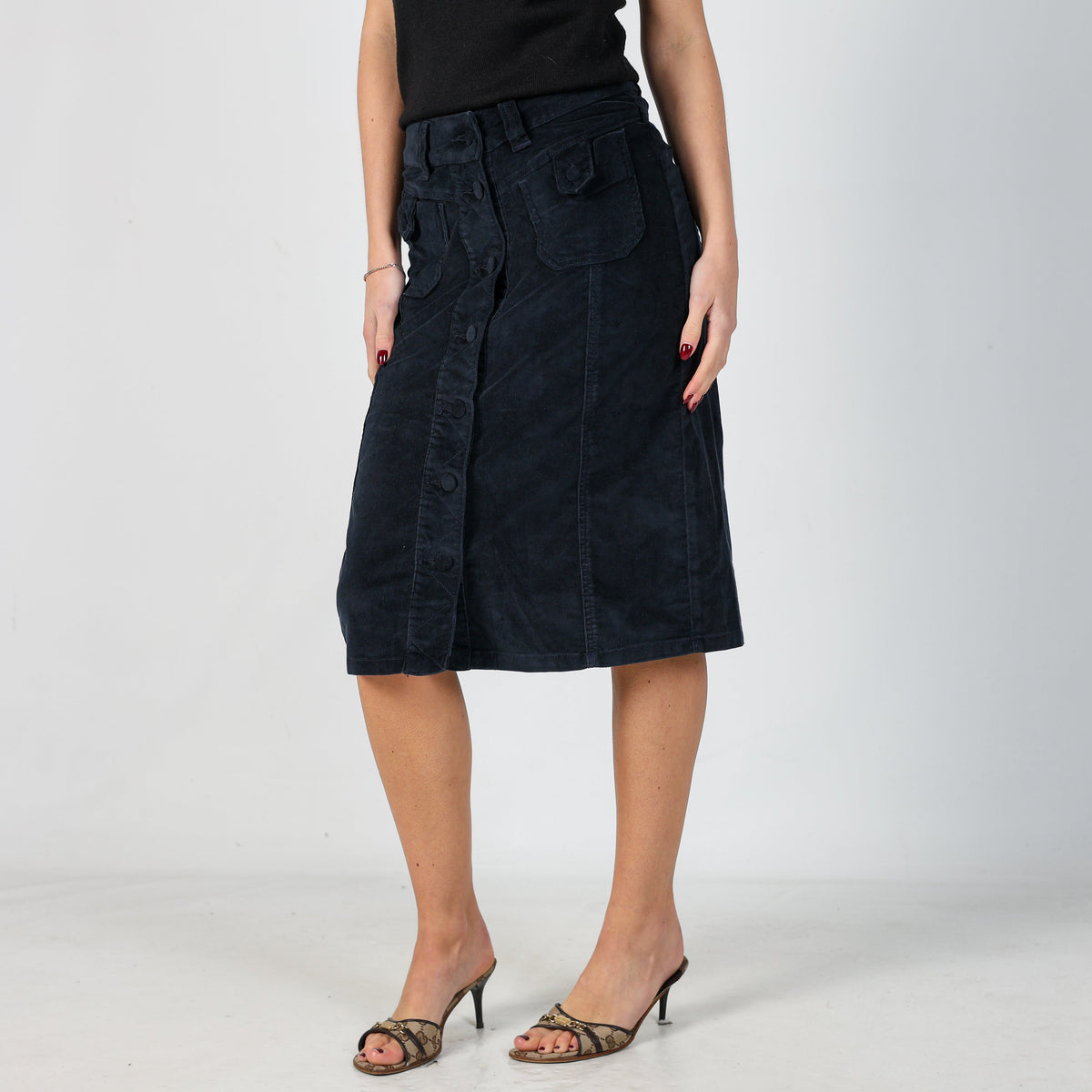 Navy Blue Y2K Cord Skirt (XS)