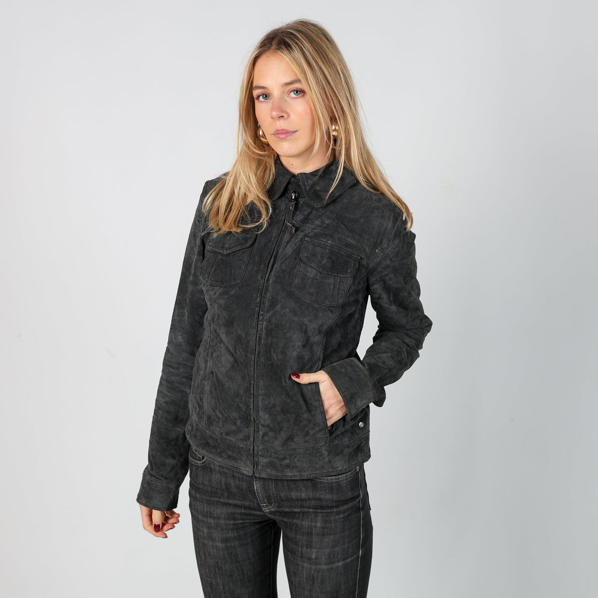 Charcoal Grey Y2K Bonobo Suede Jacket (S)