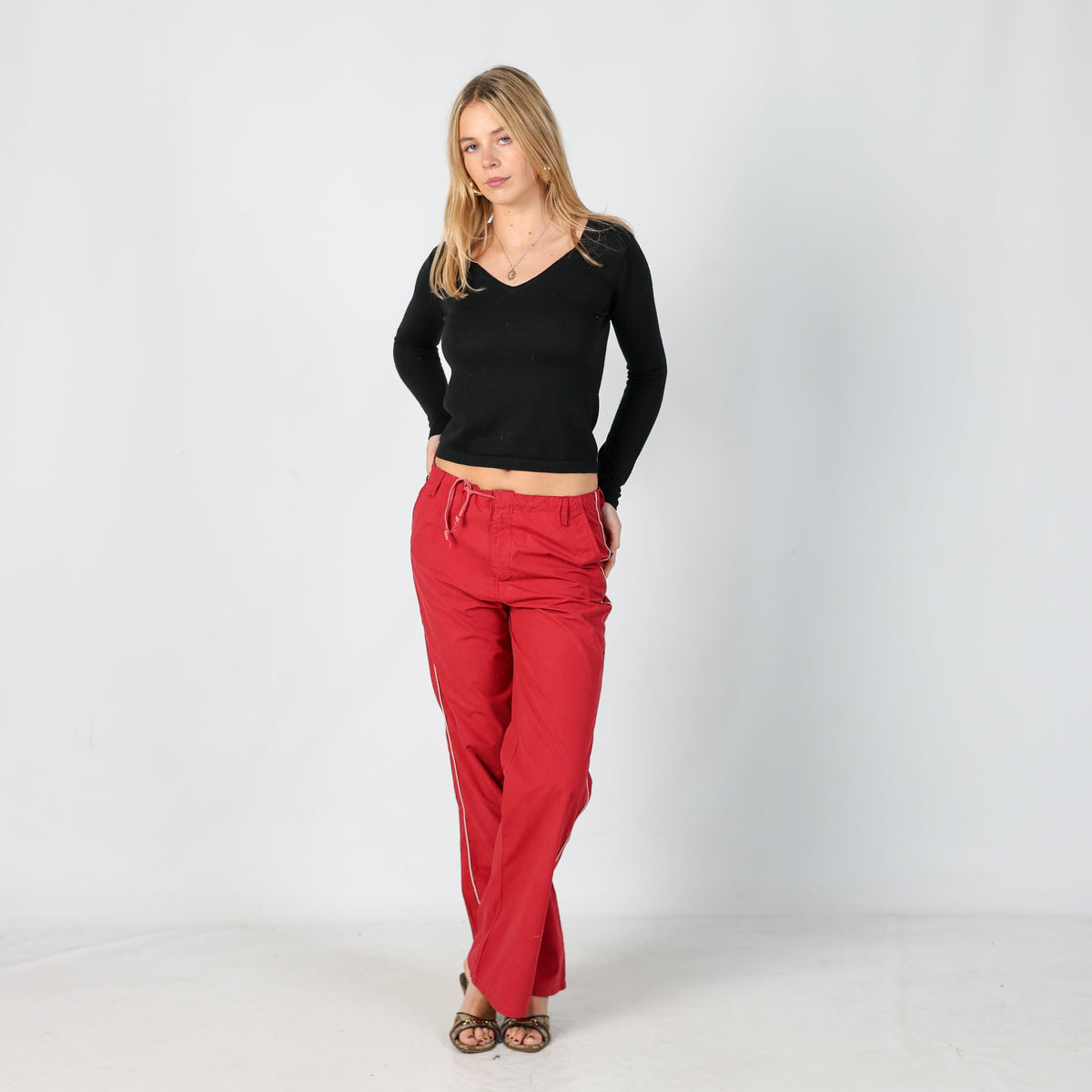 Red Y2K Fashion Look Woven Trousers (S)