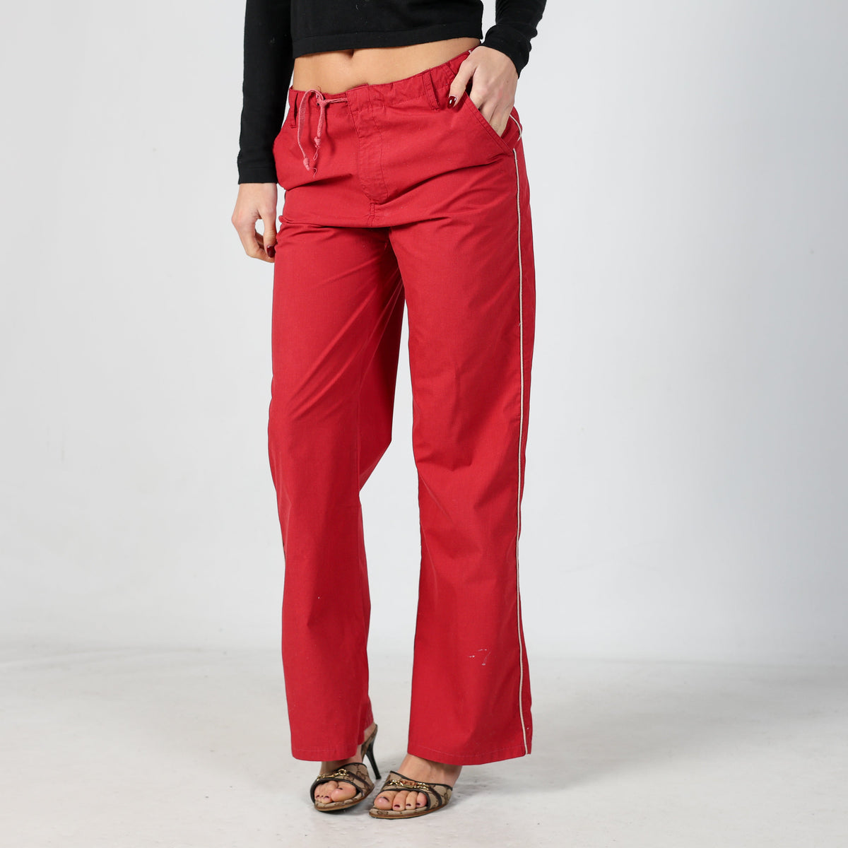 Red Y2K Fashion Look Woven Trousers (S)