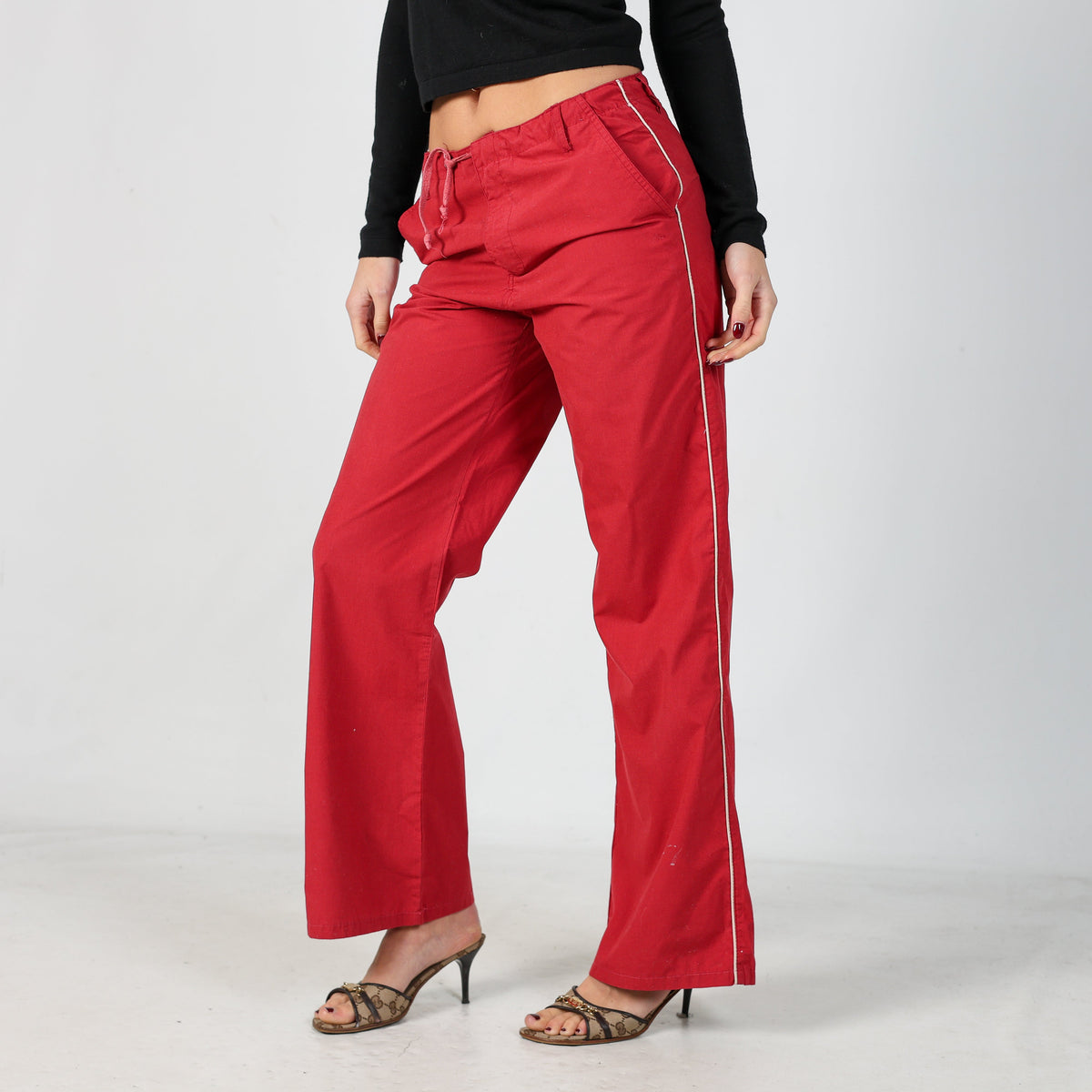 Red Y2K Fashion Look Woven Trousers (S)