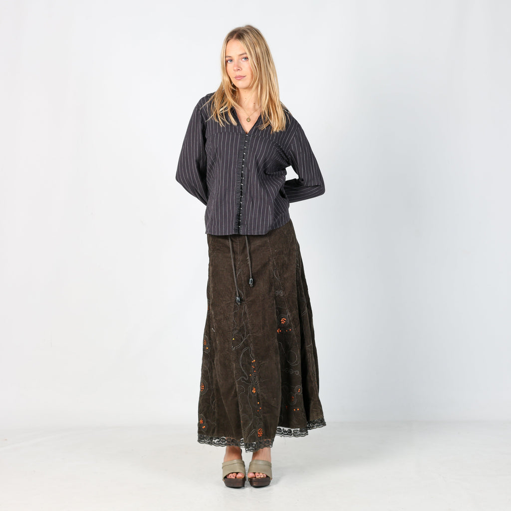 Dark Green Y2K Cord Skirt (XS)