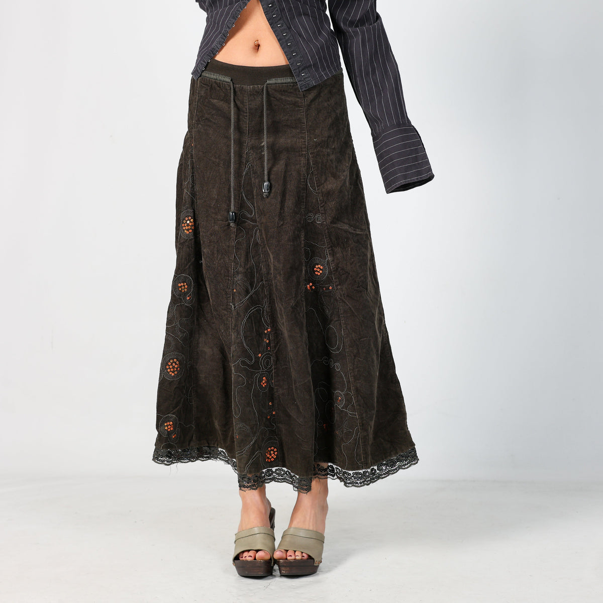 Dark Green Y2K Cord Skirt (XS)