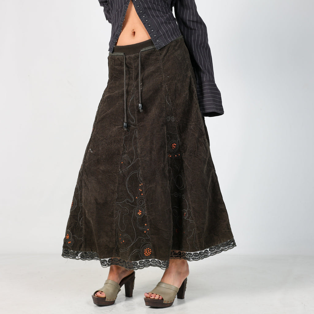 Dark Green Y2K Cord Skirt (XS)