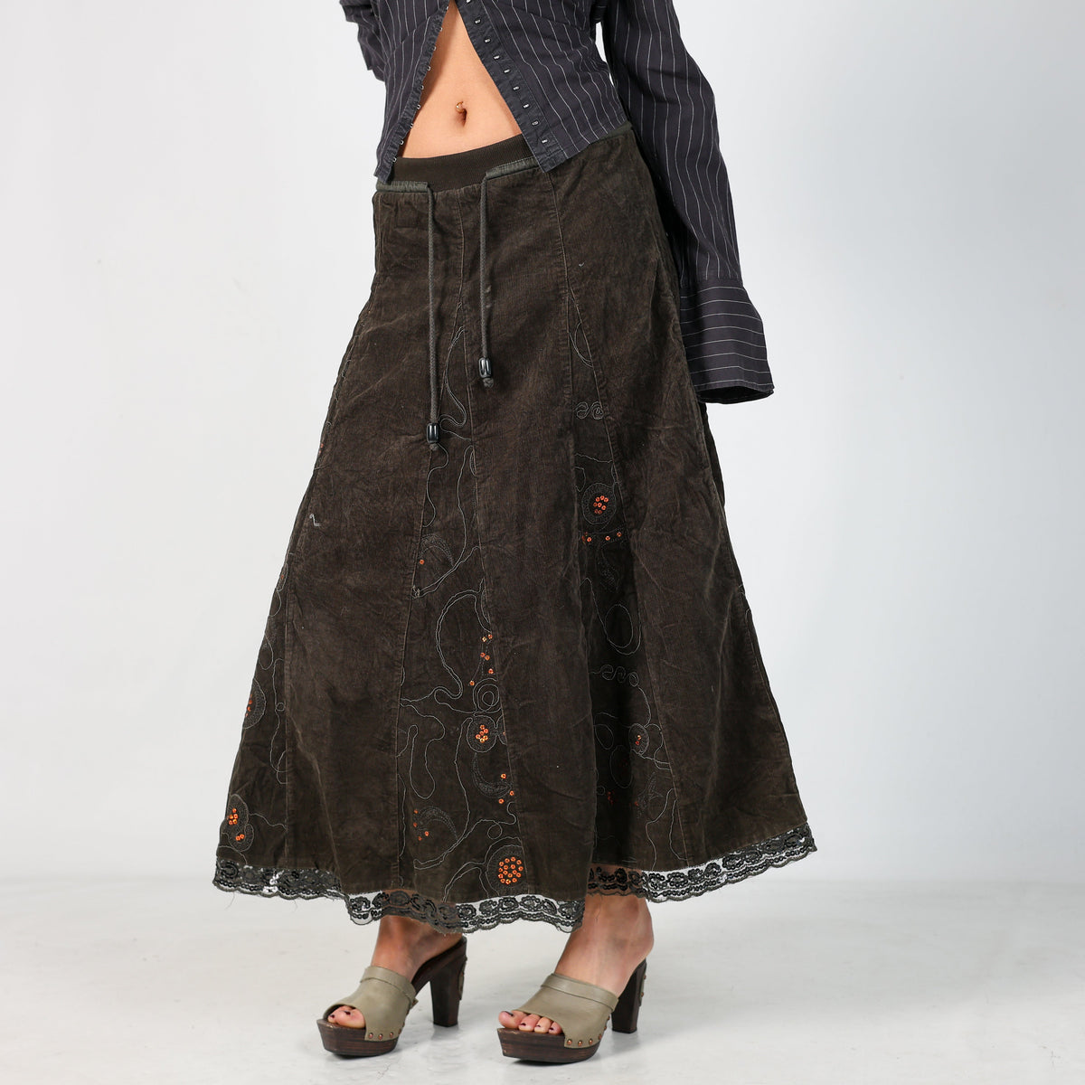 Dark Green Y2K Cord Skirt (XS)