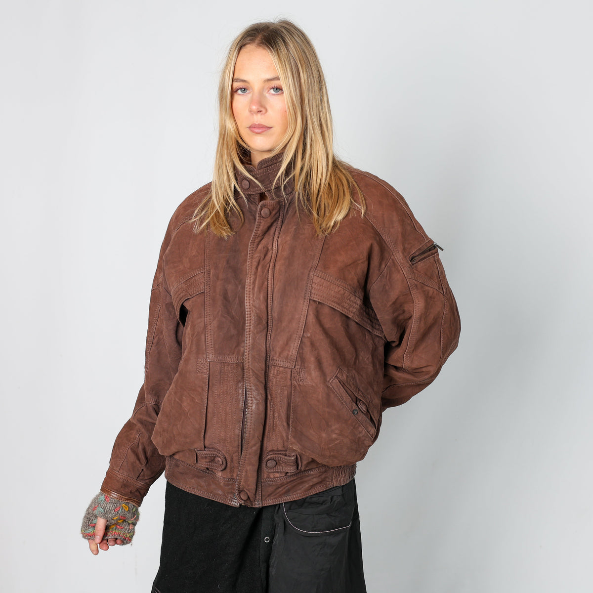 Brown Y2K Leather Jacket (L)