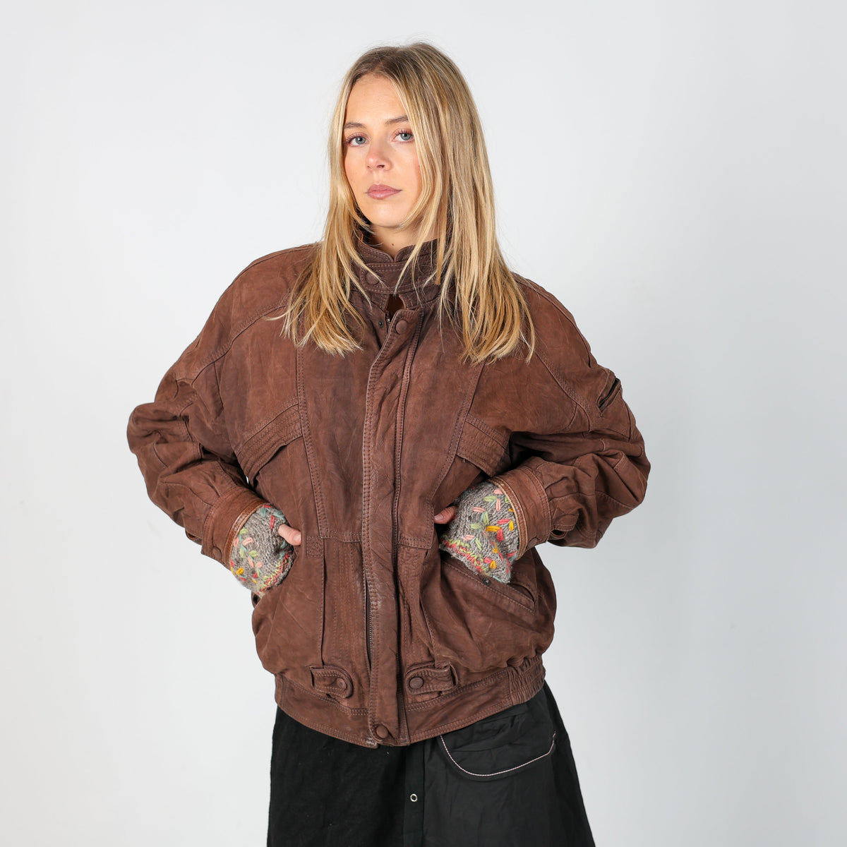 Brown Y2K Leather Jacket (L)