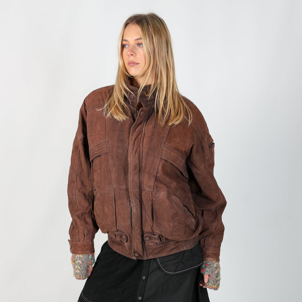 Brown Y2K Leather Jacket (L)