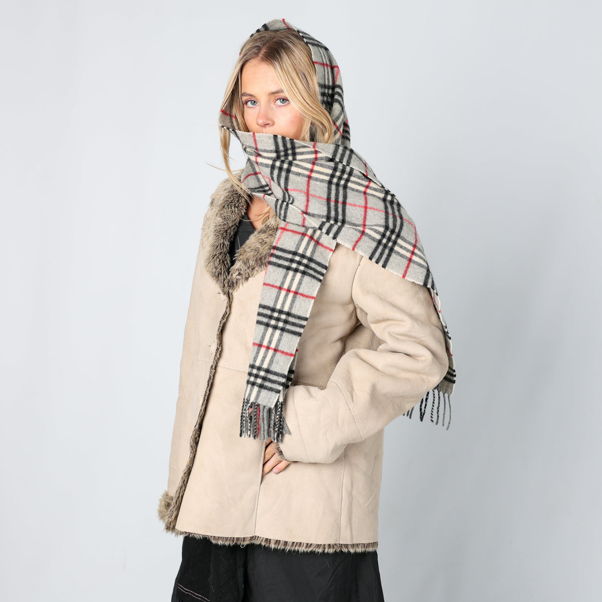 Beige Y2K David Barry Aviator Jacket (M)