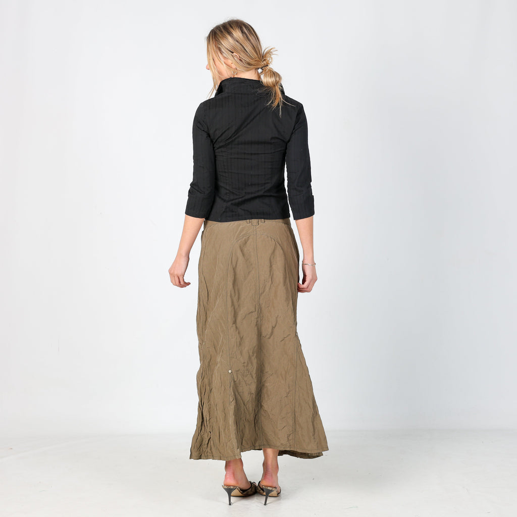 Dark Green Y2K Made in Italy Woven Midi Skirt (M)