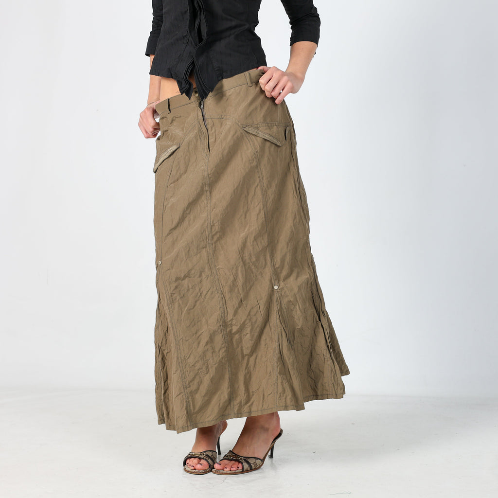 Dark Green Y2K Made in Italy Woven Midi Skirt (M)