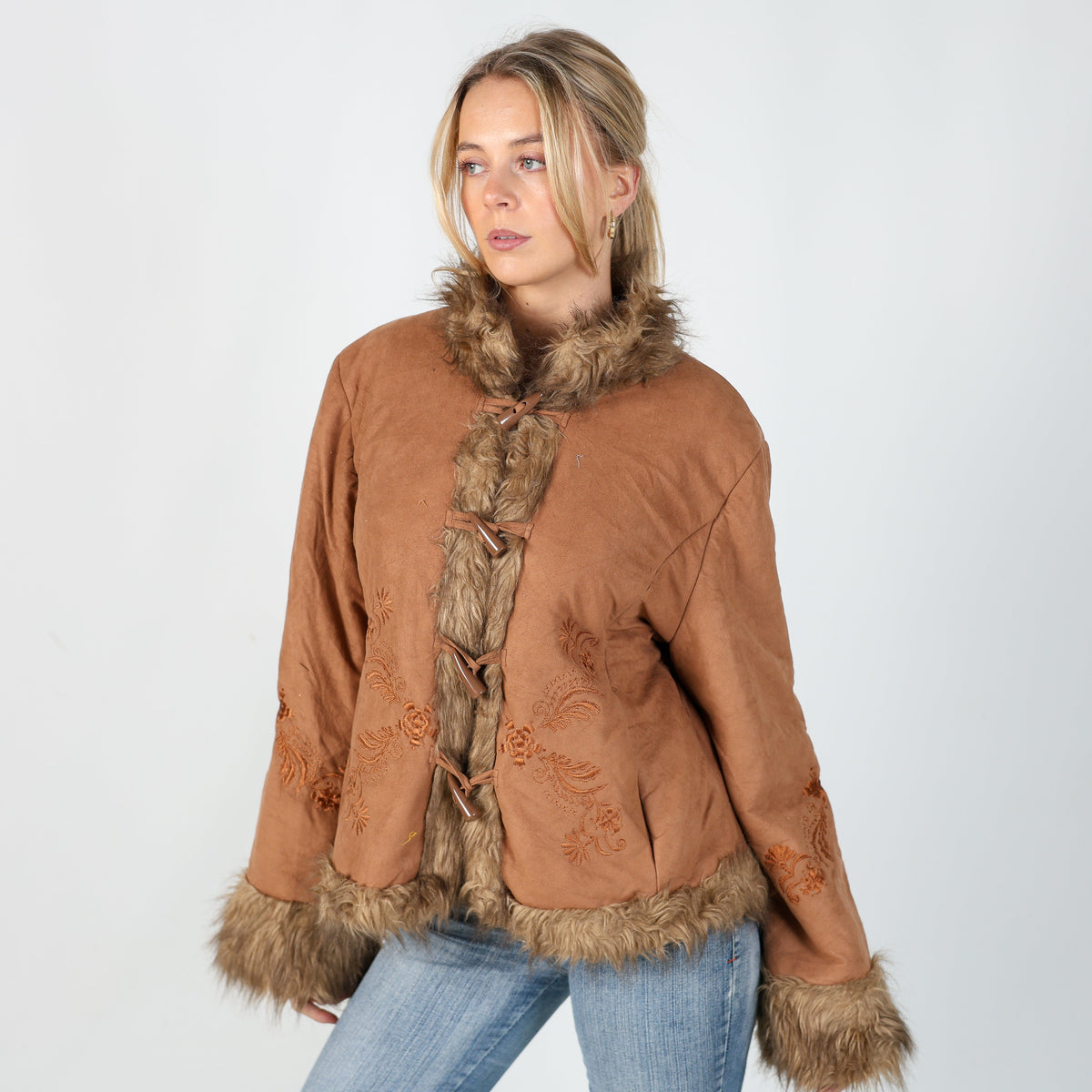 Brown Y2K Phildar Afghan Coat (M)