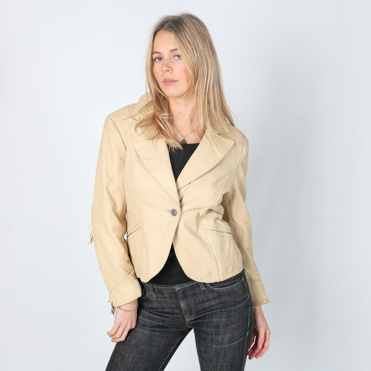 Cream Y2K Zuiki Leather Jacket (S)