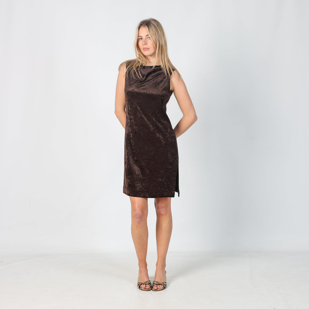 Brown Y2K Prisma Woven Midi Dress (S)