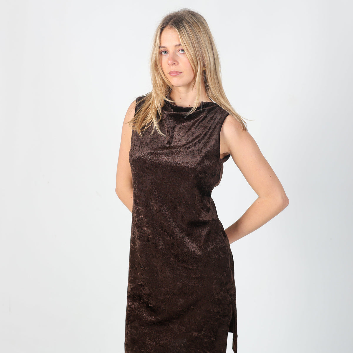 Brown Y2K Prisma Woven Midi Dress (S)