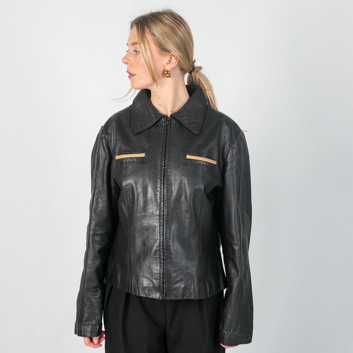 Black Y2K Conbipel Leather Jacket (M)