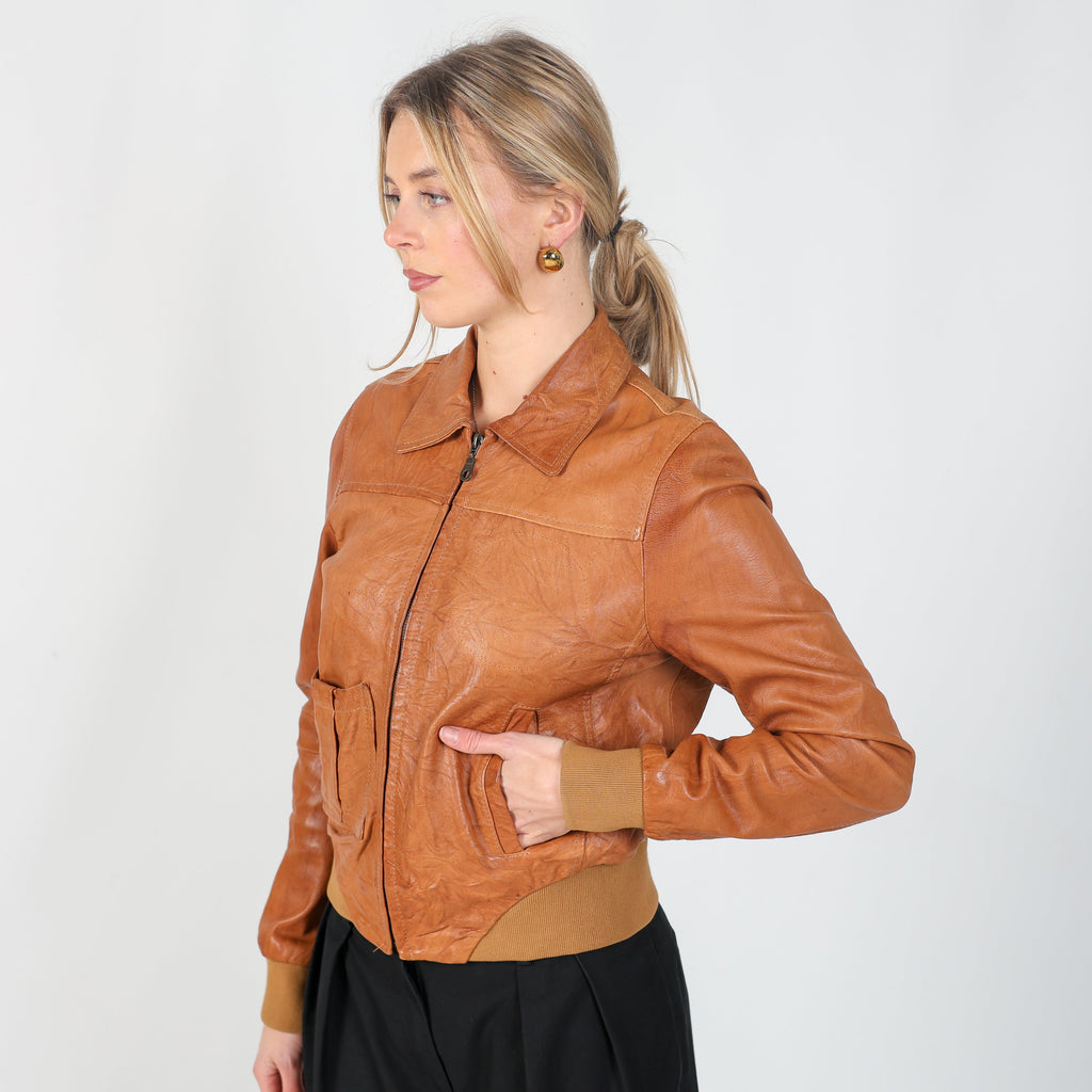 Brown Y2K Please Leather Jacket (S)