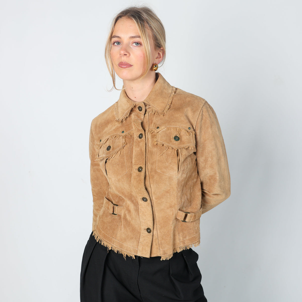 Tan Y2K Black Sheep Suede Jacket (S)