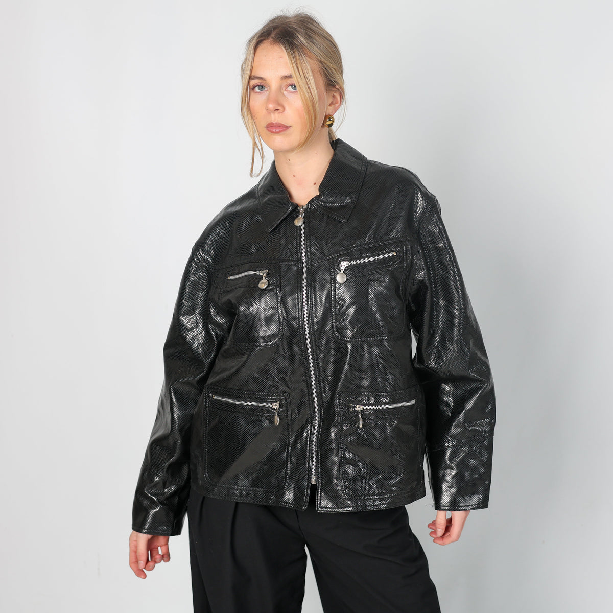 Black Y2K 900 baci Leather Jacket (M)