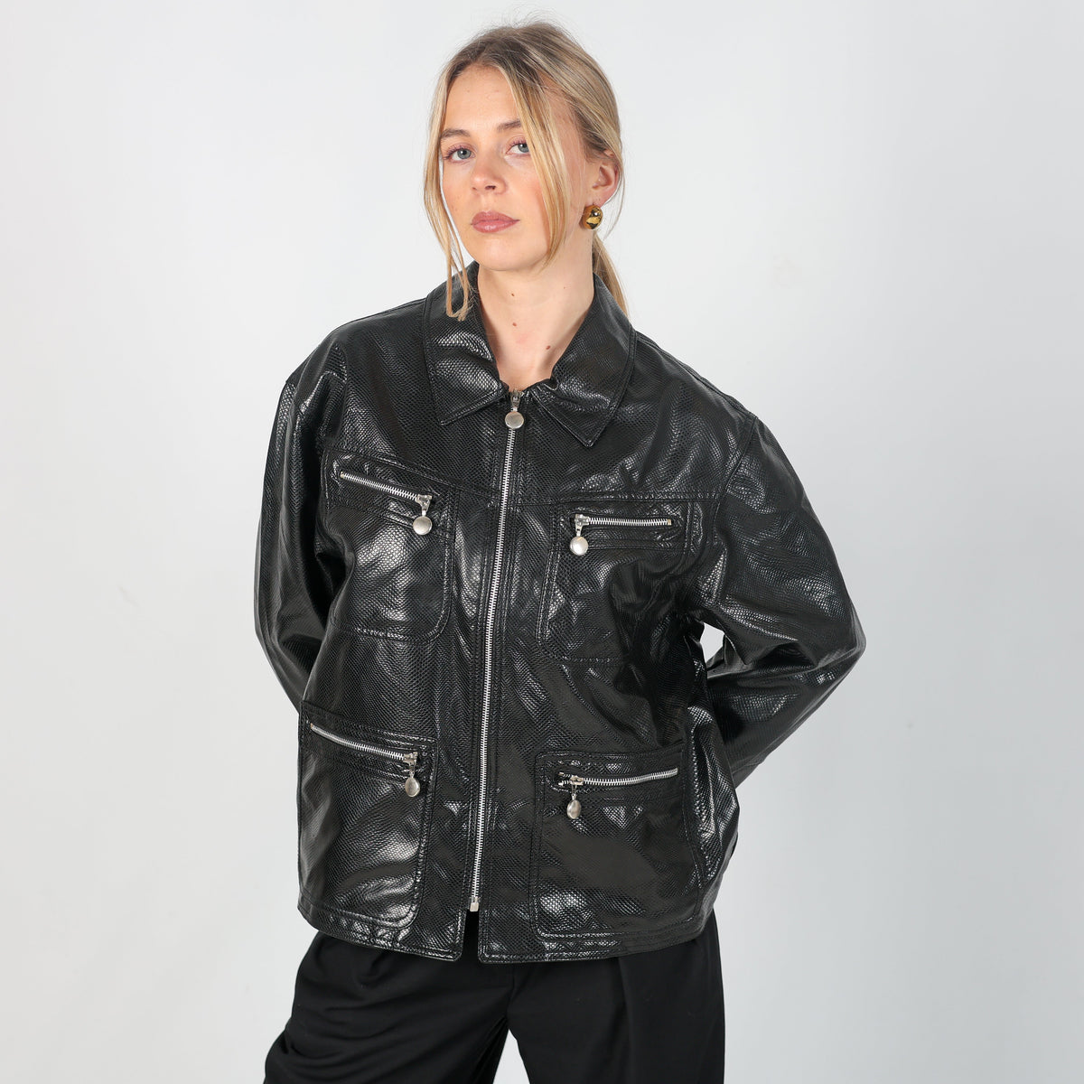 Black Y2K 900 baci Leather Jacket (M)