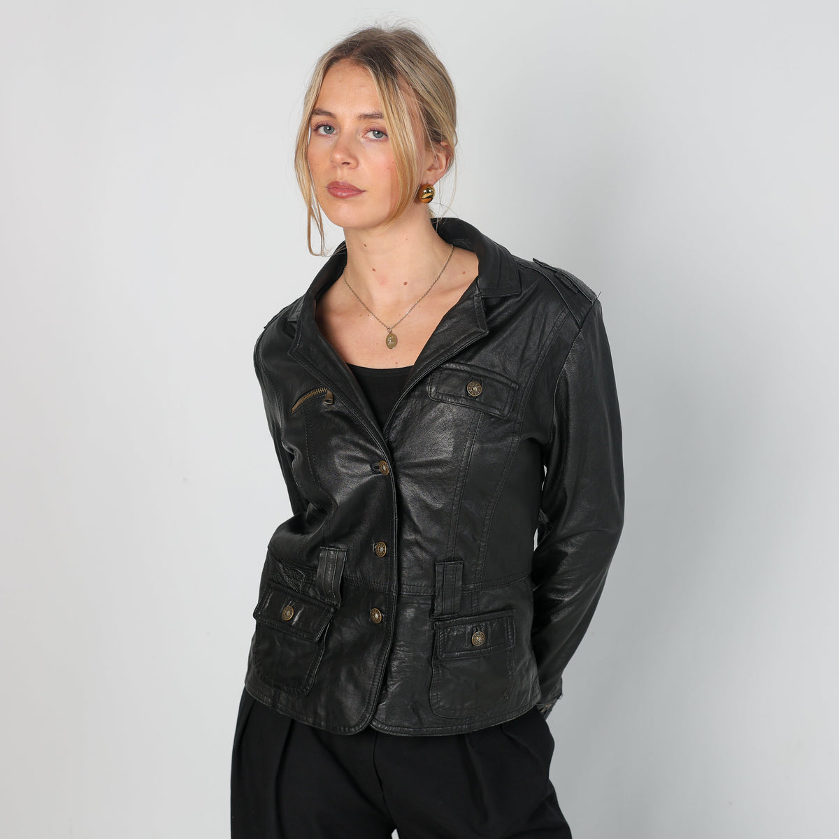 Black 90s Made in Italy Leather Jacket (M)