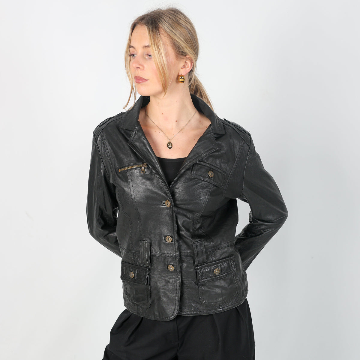 Black 90s Made in Italy Leather Jacket (M)