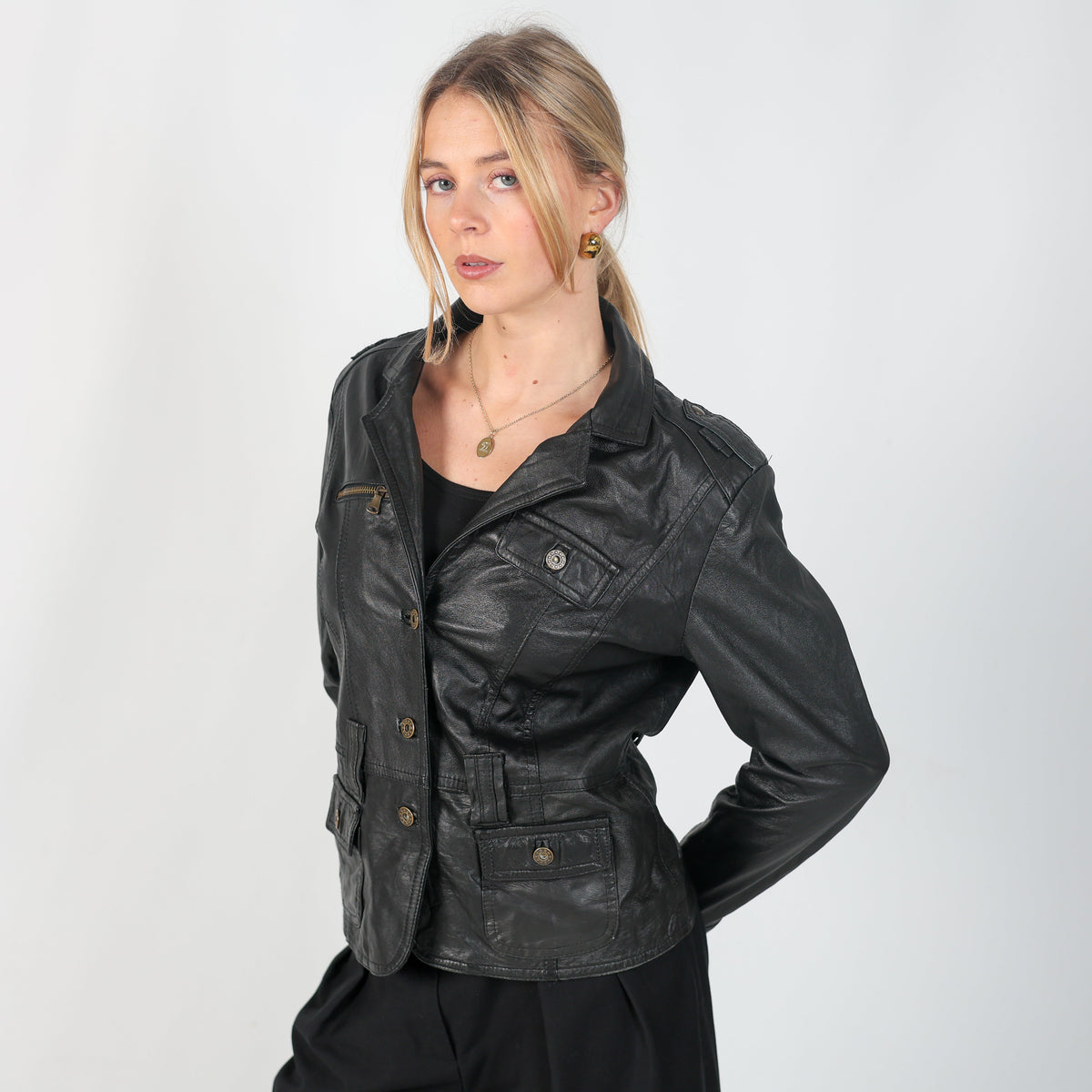 Black 90s Made in Italy Leather Jacket (M)