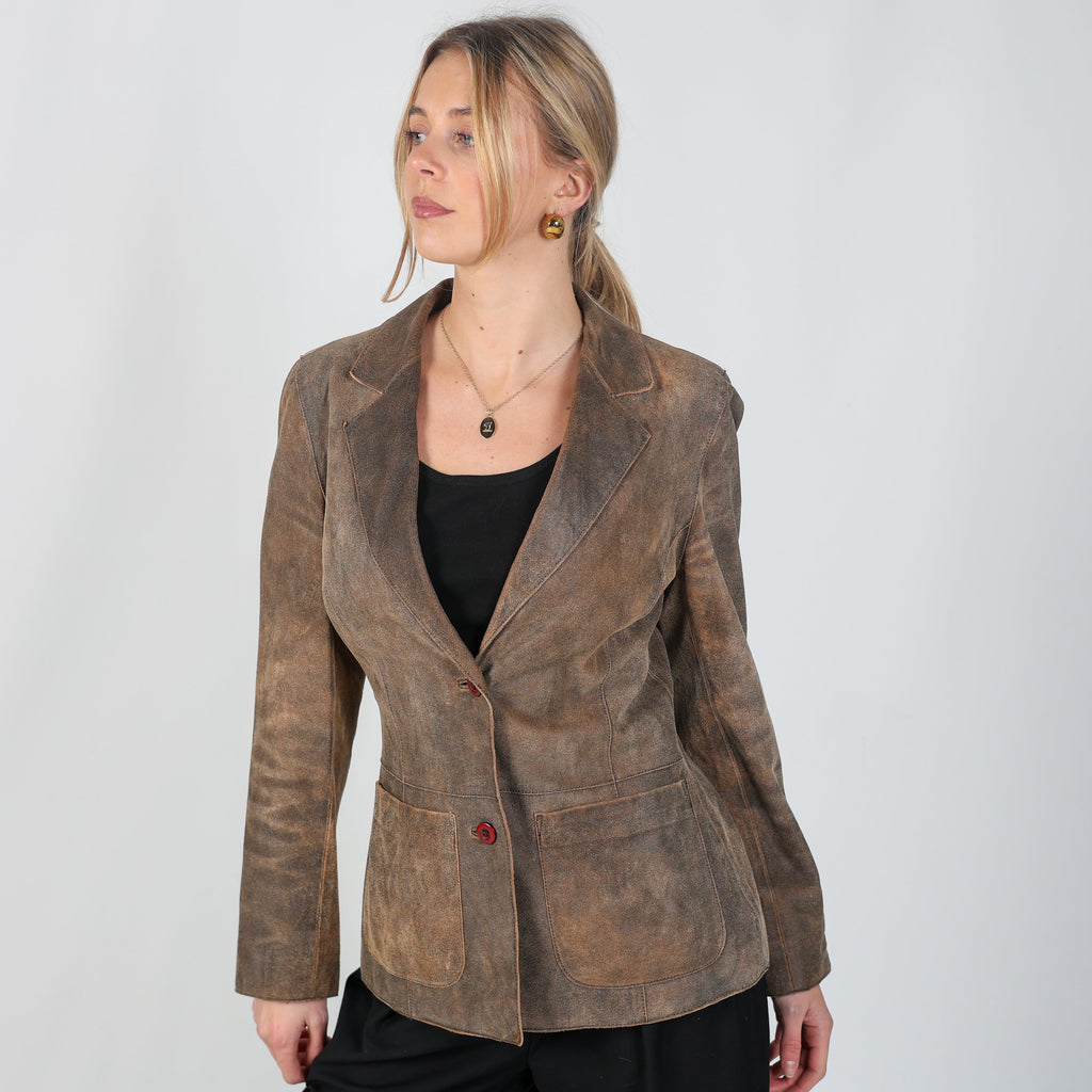 Brown Y2K Mexx Leather Jacket (S)