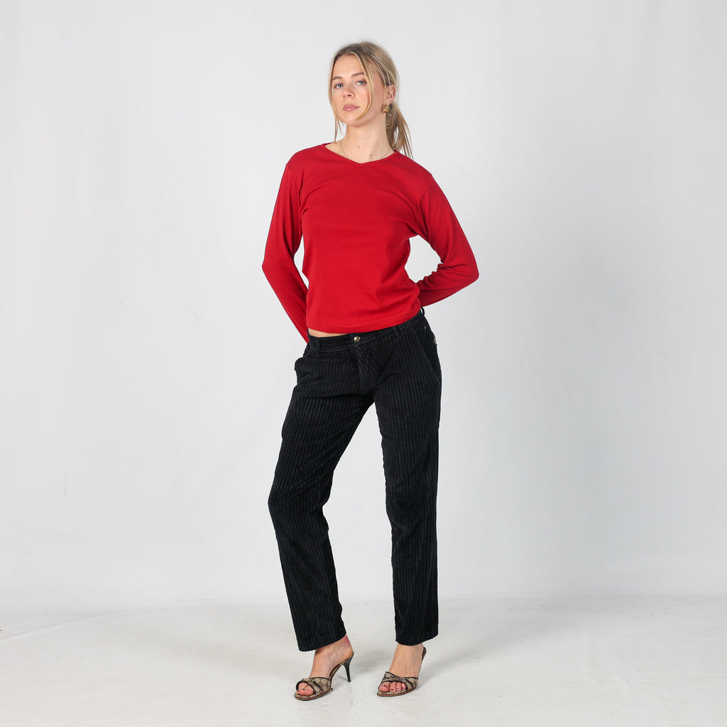 Black Y2K Cord Casual Trousers (S)