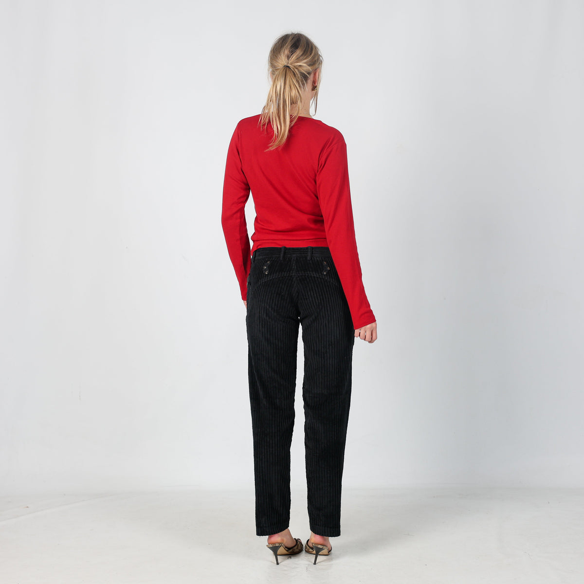 Black Y2K Cord Casual Trousers (S)