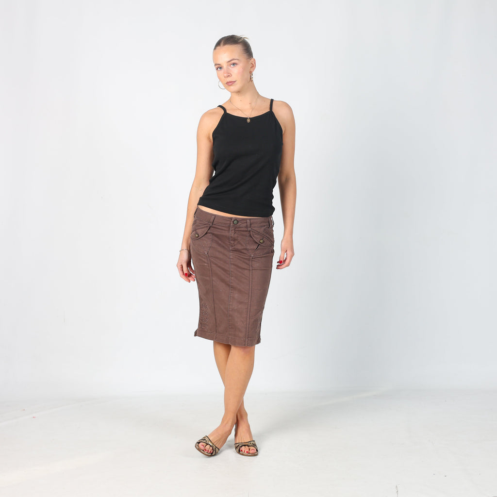 Brown Y2K Guess Jeans Denim Midi Skirt (XS)