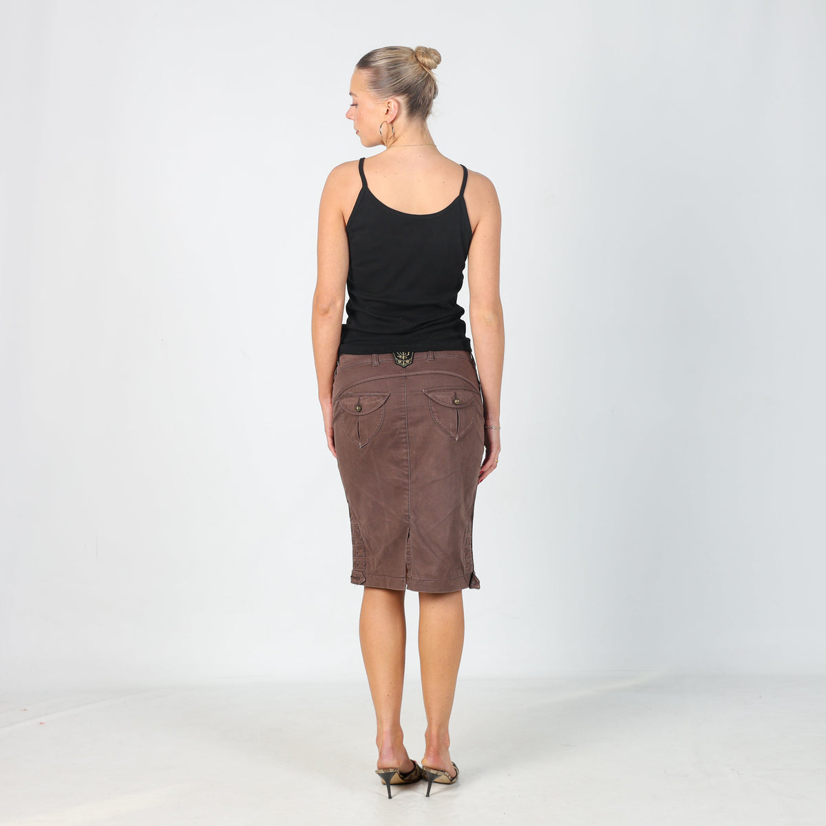 Brown Y2K Guess Jeans Denim Midi Skirt (XS)