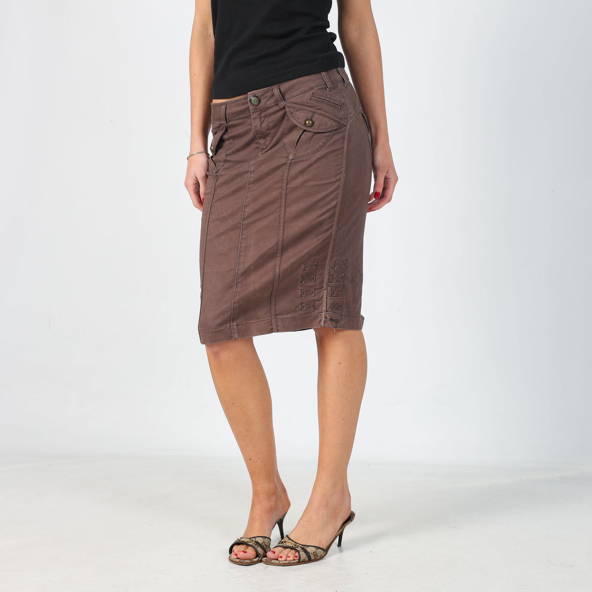 Brown Y2K Guess Jeans Denim Midi Skirt (XS)