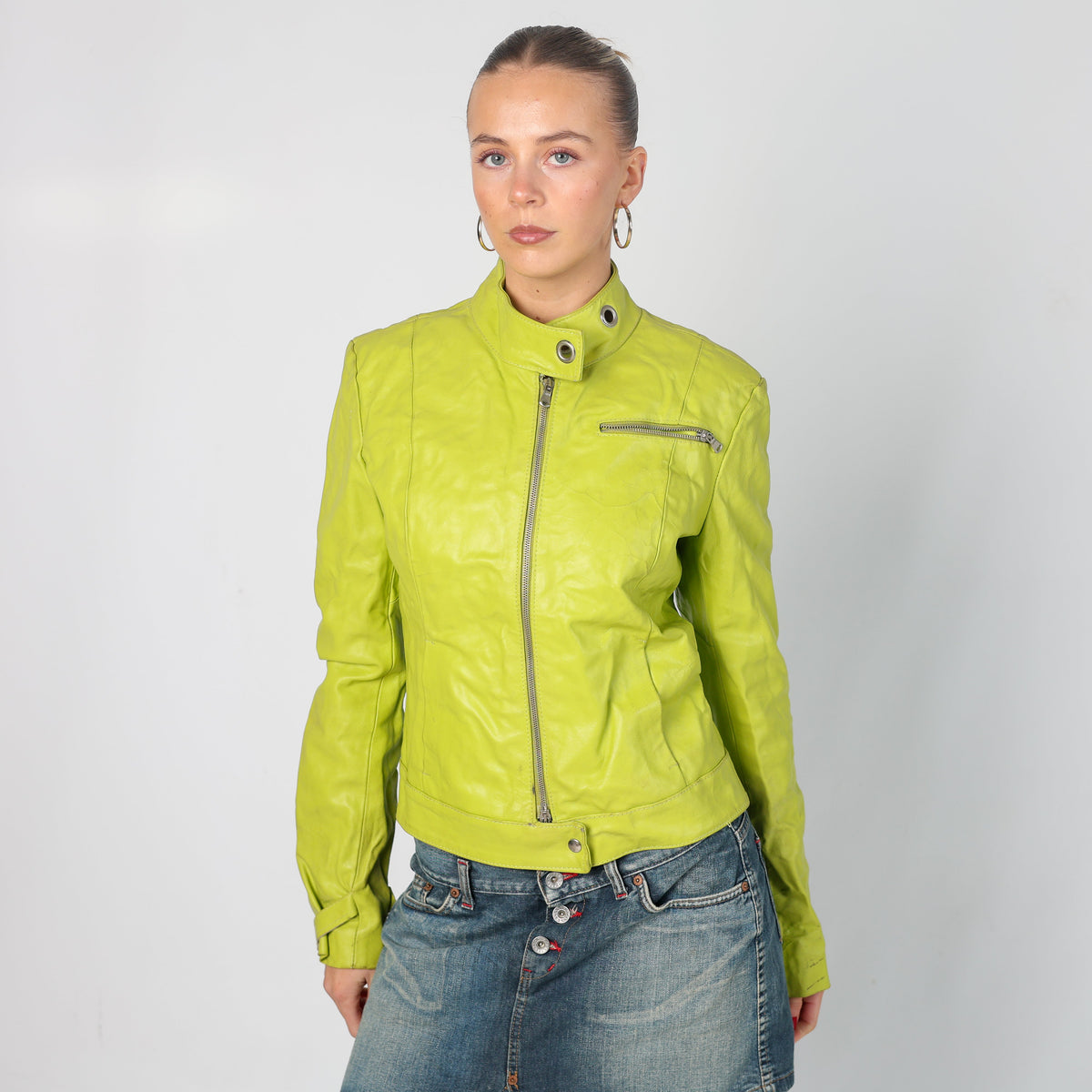 Light Green Y2K Pelle su Pelle Leather Jacket (S)