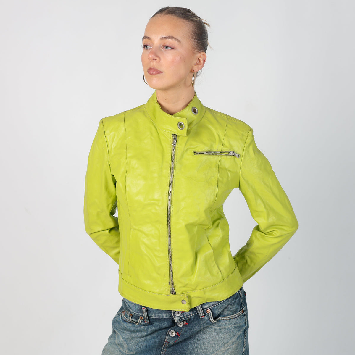 Light Green Y2K Pelle su Pelle Leather Jacket (S)
