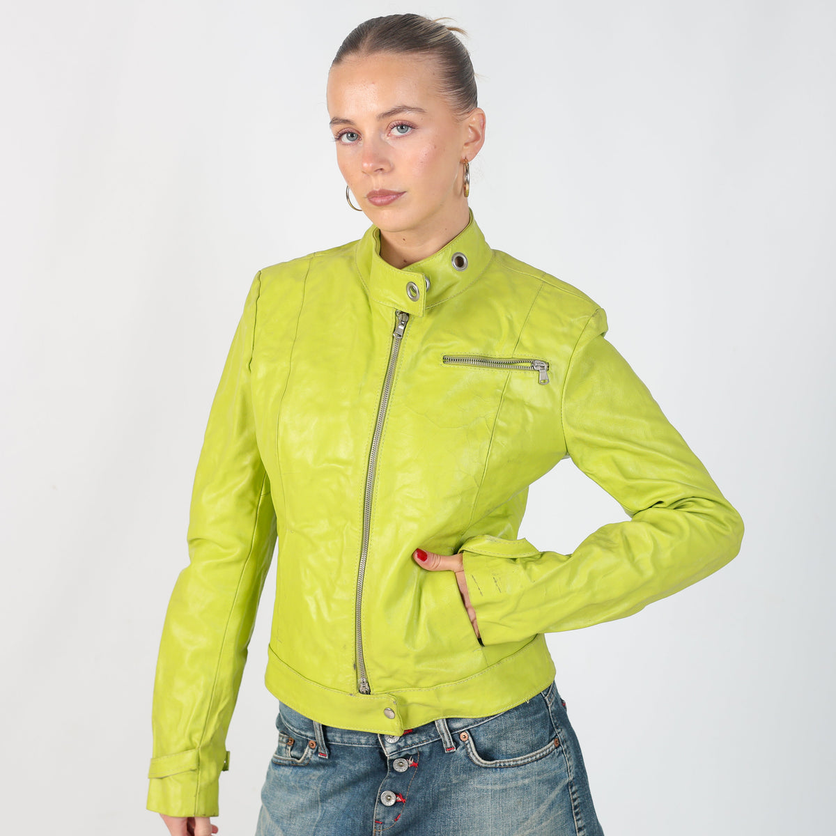 Light Green Y2K Pelle su Pelle Leather Jacket (S)