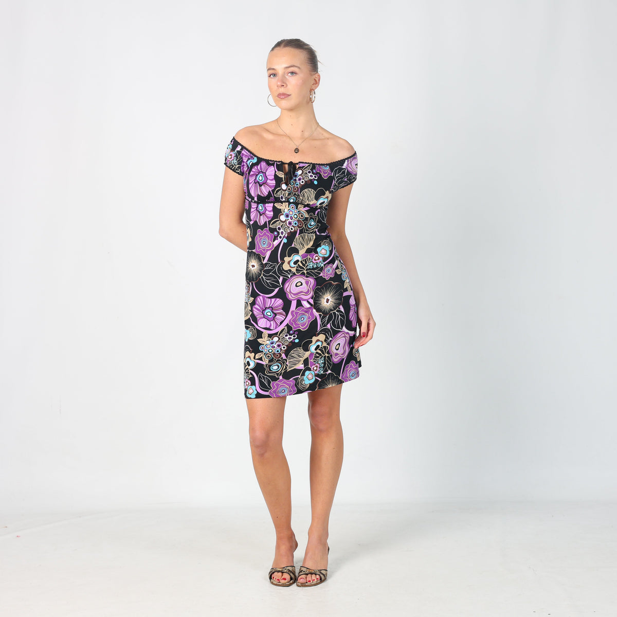 Black Y2K Pink Shadow Woven Midi Dress (XS)
