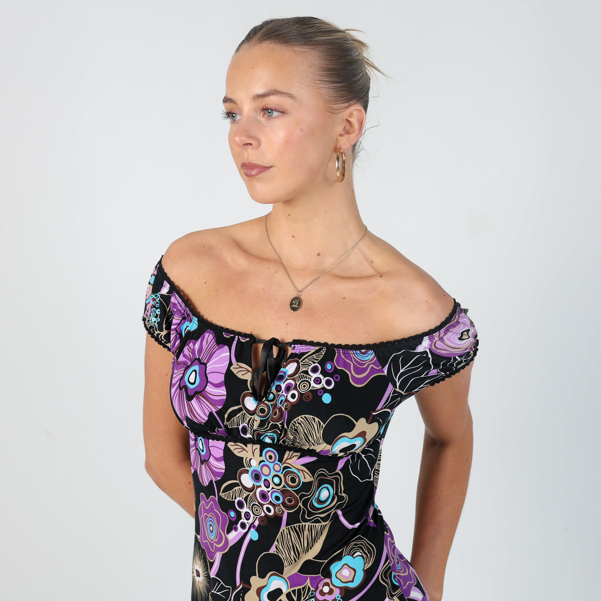Black Y2K Pink Shadow Woven Midi Dress (XS)