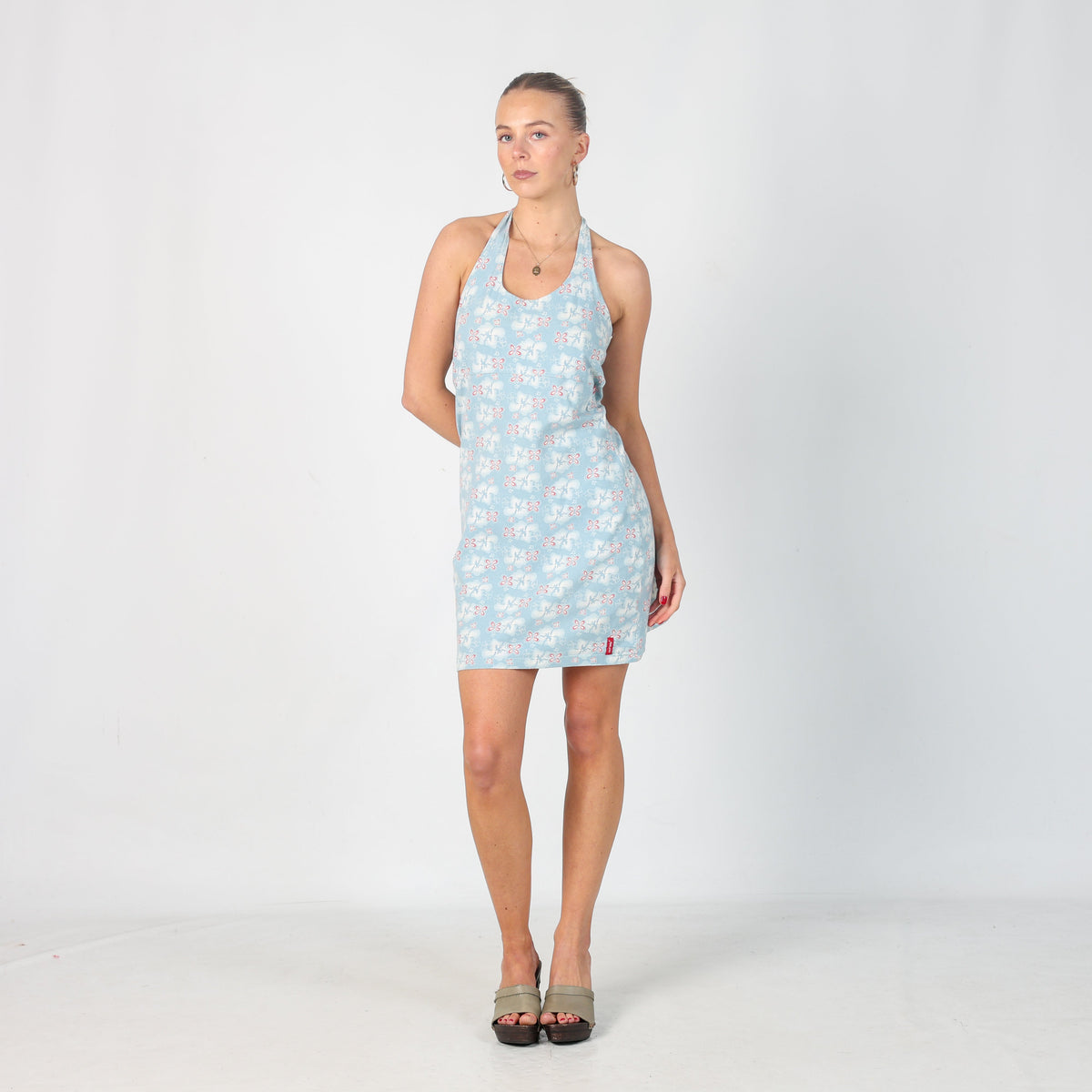 Light Blue Y2K Exxtasy Woven Midi Dress (S)