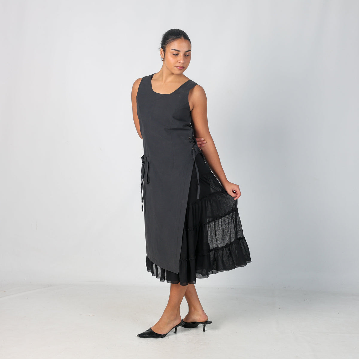 Black Y2K Nina Kalio Woven Midi Dress (M)