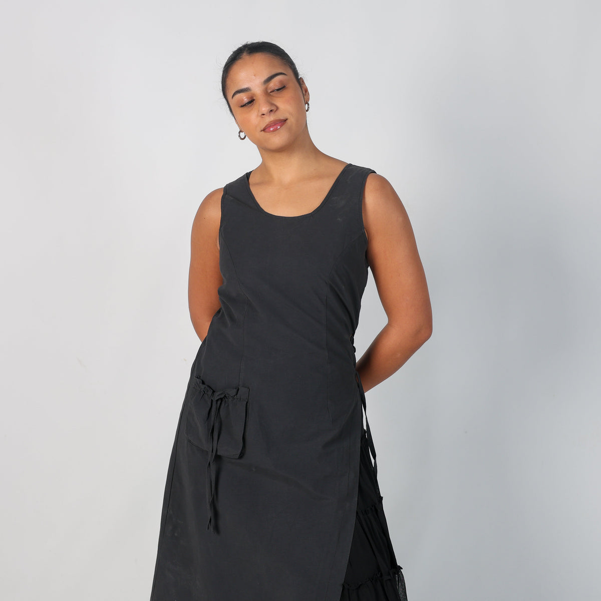 Black Y2K Nina Kalio Woven Midi Dress (M)