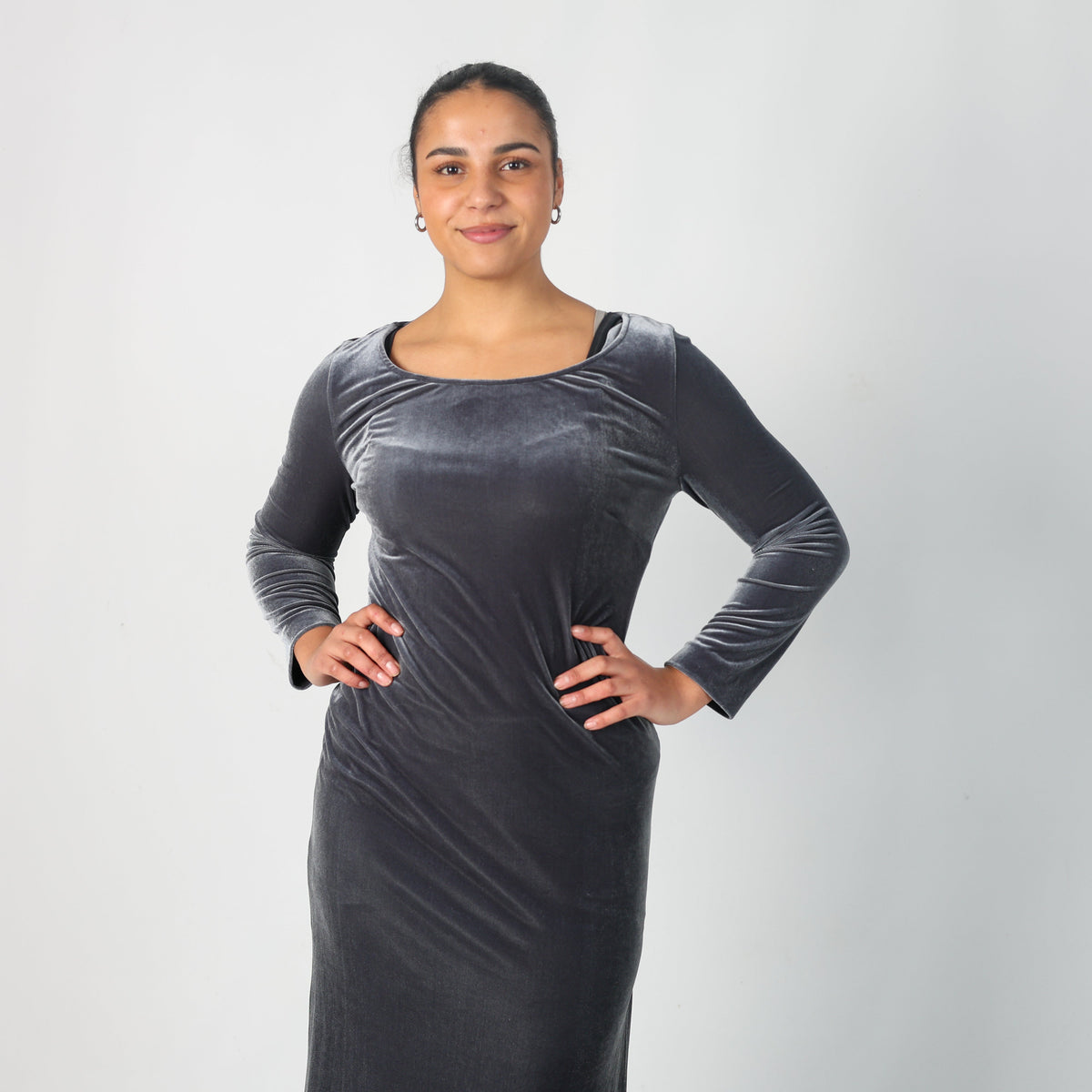 Charcoal Grey Y2K Blu Nauta Woven Midi Dress High Slit (M)