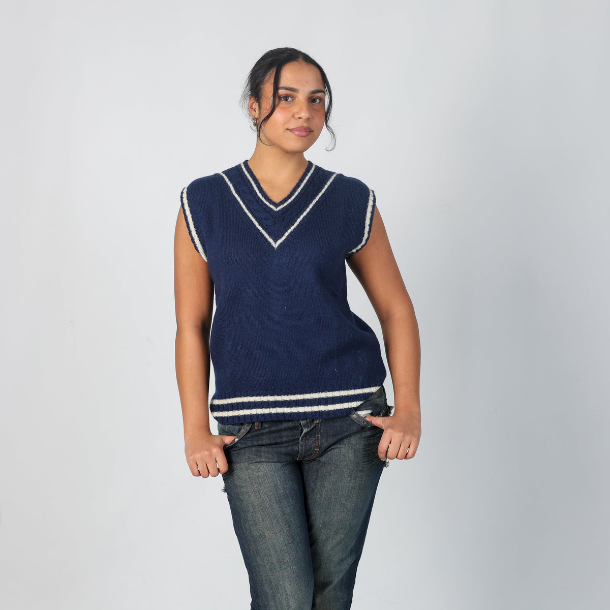 Navy Blue Y2K Superga Knitted Jumper (L)