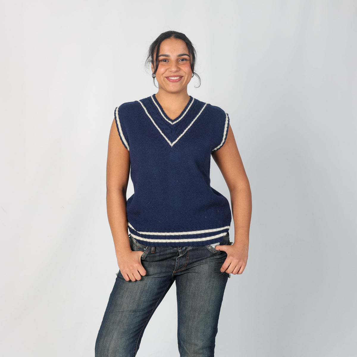 Navy Blue Y2K Superga Knitted Jumper (L)