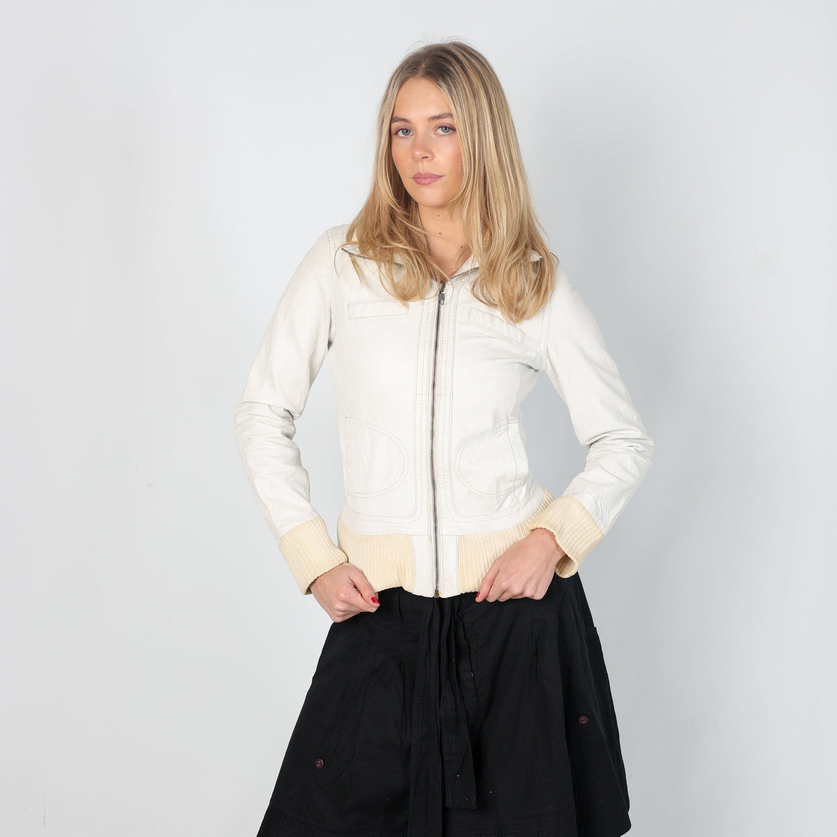Cream Y2K Leather Jacket (S)