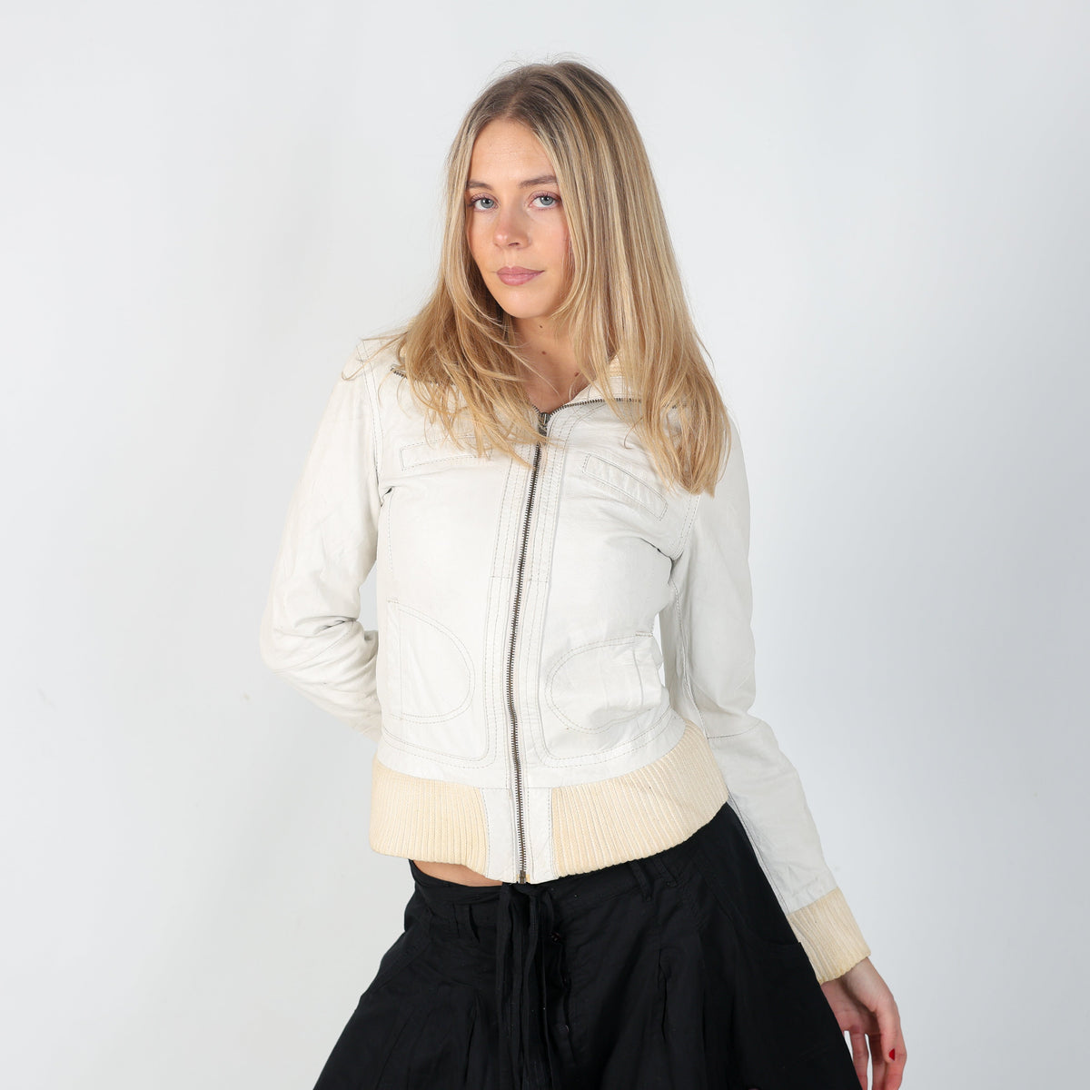 Cream Y2K Leather Jacket (S)