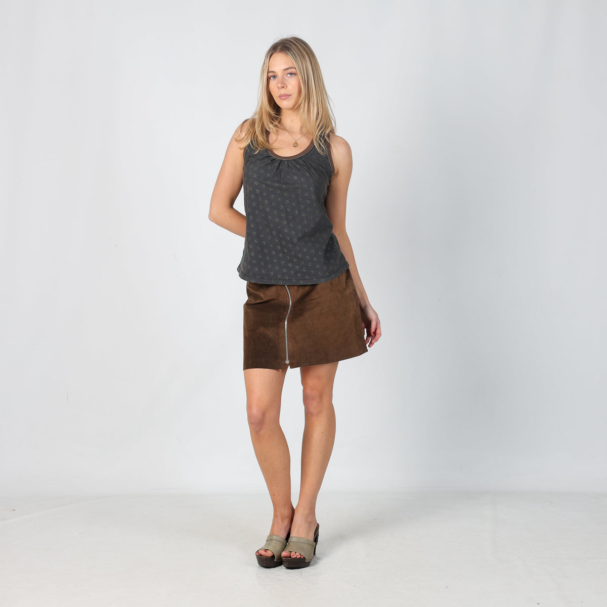 Brown Y2K Conbipel Leather Mini Skirt (XS)