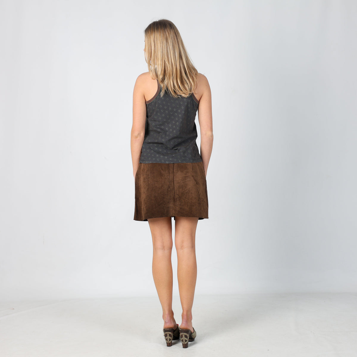 Brown Y2K Conbipel Leather Mini Skirt (XS)