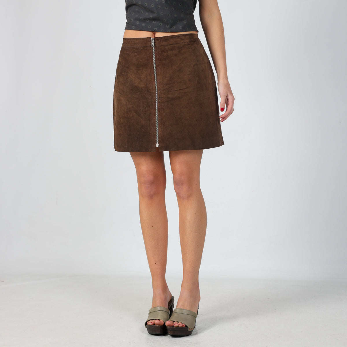 Brown Y2K Conbipel Leather Mini Skirt (XS)