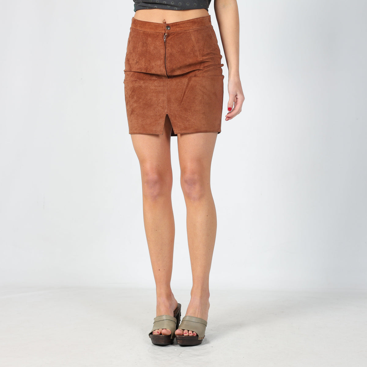 Brown 90s Vera Pelle Leather Mini Skirt (XS)